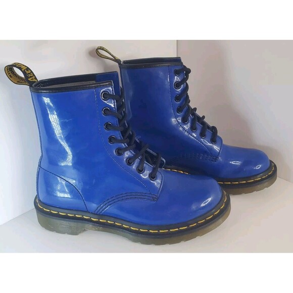 NEW Dr. MARTENS 1460 BLUE Patent Leather Lace-Up COMBAT Boot Women Sz 5 MSRP$160 - Picture 3 of 12